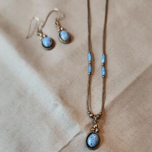 Vintage Blue Stone Earrings and Necklace Set